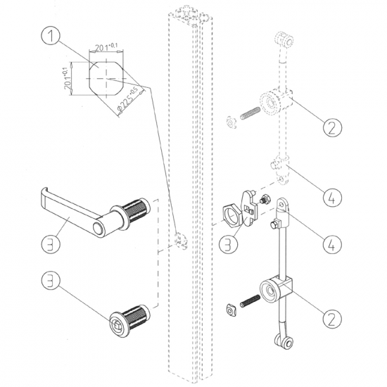 Serrure à tenon avec verrou tournant 45, sans serrure, 2 barres