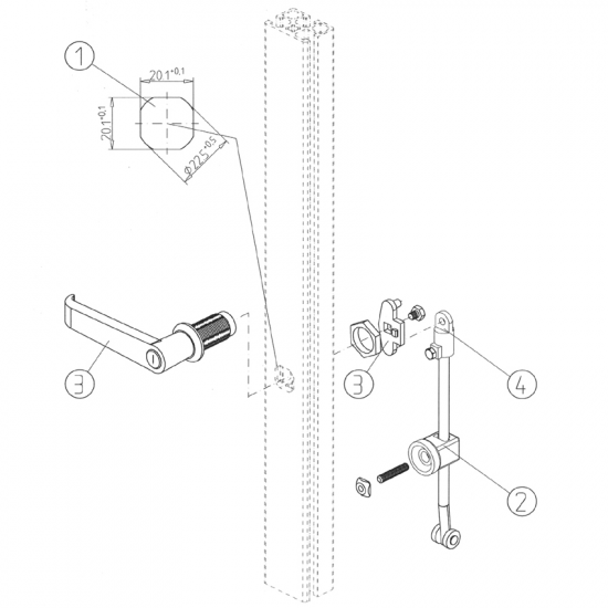 Serrure à tenon avec verrou tournant 45, avec serrure, 1 barre